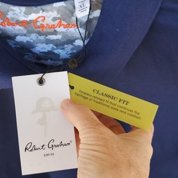 Robert Graham Stone Trail Logo Short Sleeve Navy Sz. XL Polo Golf Shirt - Picture 8 of 16